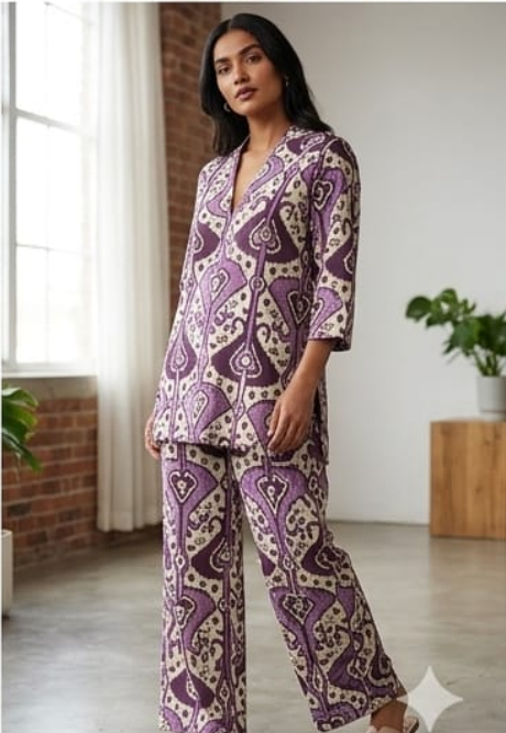 Rayon printed long Co-ord set